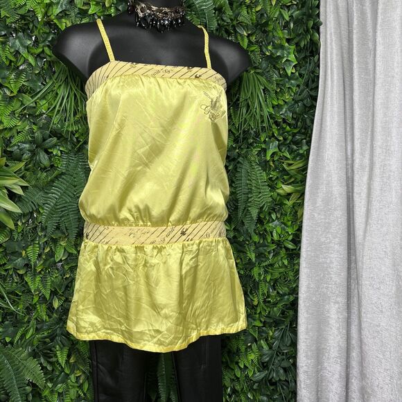 VTG G-UNIT Women Tops XL Yellow Graphic Embroidered Spaghetti Strap Blouse 1676 - Picture 5 of 10
